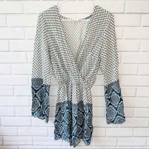 Charlotte Russe Blue and White Romper Long Sleeve